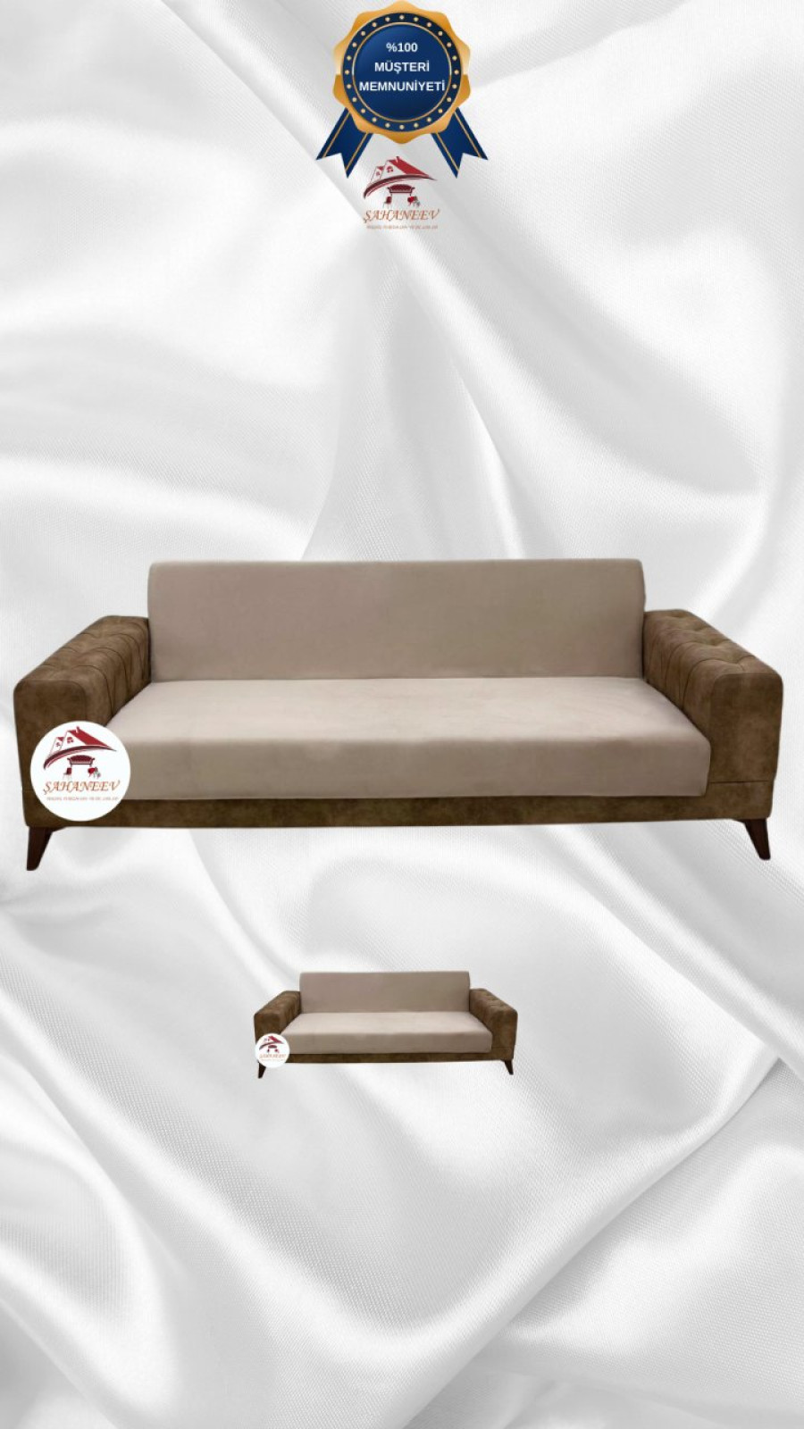 İtalyan Süet Kumaş Elastik Esnek Koruyucu Kolsuz Koltuk Örtüsü Vizon Renk 3+2 (2 Parça Set)