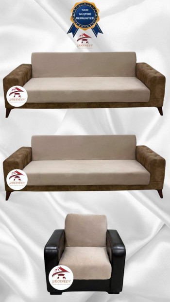 Italian Suede Fabric Elastic Flexible Protective Armless Sofa Cover Mink Color 3+3+2 (3 Piece Set)