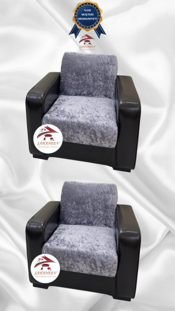 Parlak Kadife Kolsuz Koltuk Örtüsü - Işıltılı Geometrik Desenli Koruyucu Açık Gri Renk 1+1 (2 Parça Set)