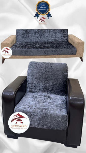 Shiny Velvet Armless Sofa Cover - Sparkly Geometric Pattern Protector Anthracite Color 3+1 (2 Piece Set)