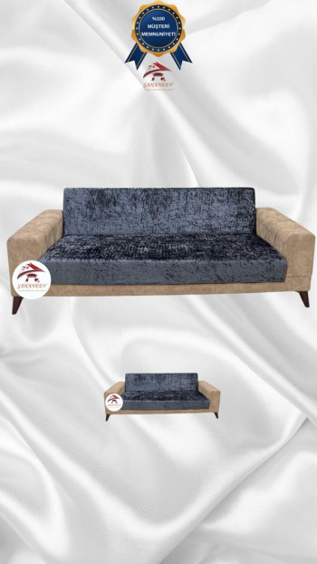 Shiny Velvet Armless Sofa Cover - Sparkly Geometric Pattern Protector Anthracite Color 3+2 (2 Piece Set)