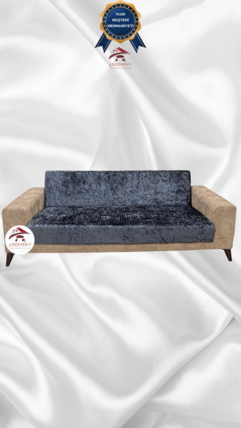 Shiny Velvet Armless Sofa Cover - Sparkly Geometric Pattern Protector Anthracite Color 3-Seater Set (1 Piece)