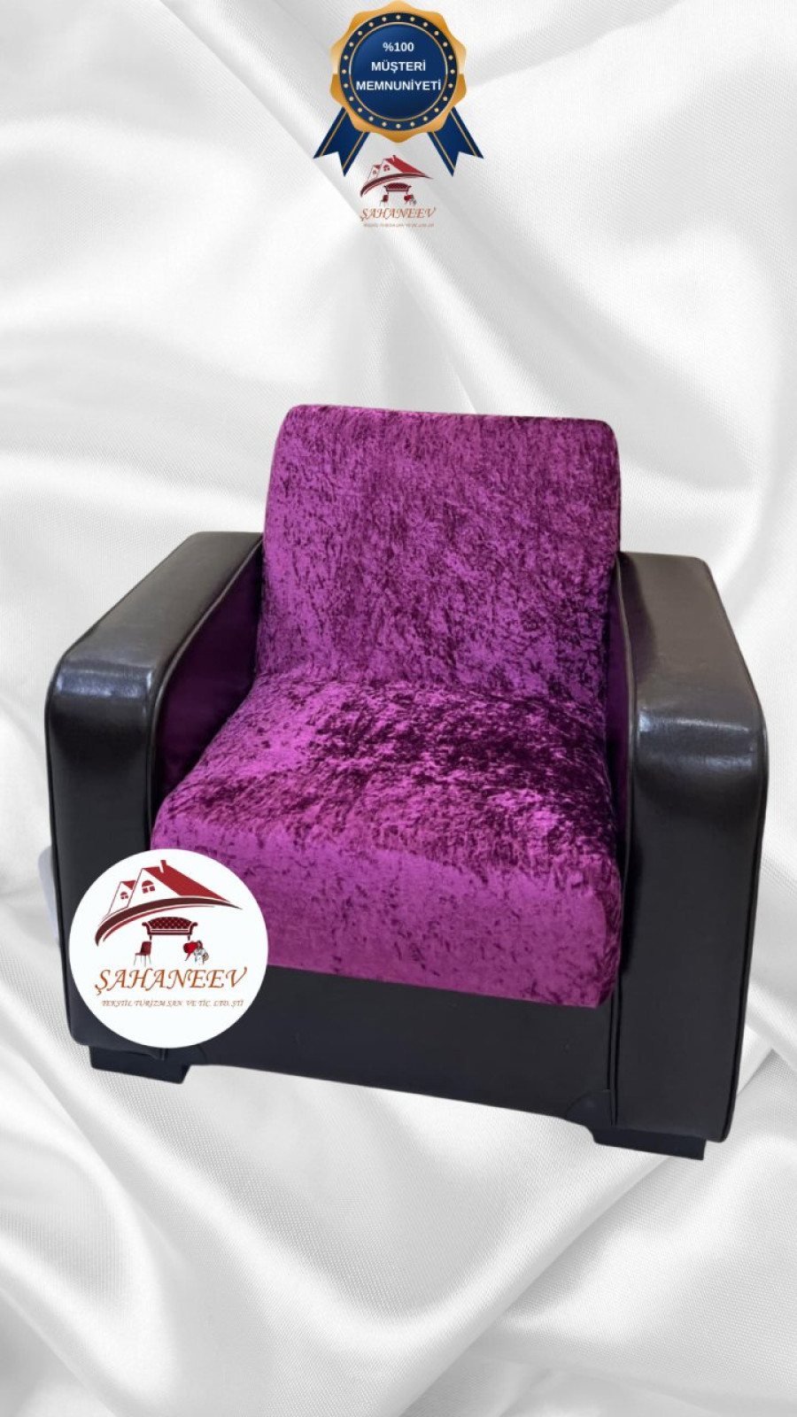 Parlak Kadife Kolsuz Koltuk Örtüsü - Işıltılı Geometrik Desenli Koruyucu Fuşya Renk Tekli (1 Parça)