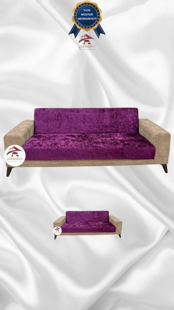 Parlak Kadife Kolsuz Koltuk Örtüsü - Işıltılı Geometrik Desenli Koruyucu Fuşya Renk 3+2 (2 Parça Set)