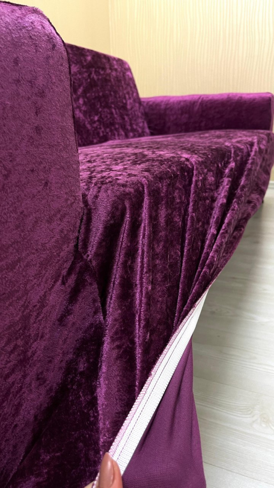 Shiny Velvet Armless Sofa Cover - Sparkly Geometric Pattern Protector Fuchsia Color 3+3+3 (3 Piece Set)