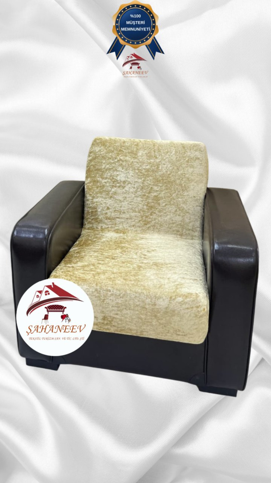 Parlak Kadife Kolsuz Koltuk Örtüsü - Işıltılı Geometrik Desenli Koruyucu Gold Renk Tekli (1 Parça)