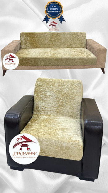 Shiny Velvet Armless Sofa Cover - Sparkly Geometric Pattern Protector Gold Color 3+1 (2 Piece Set)