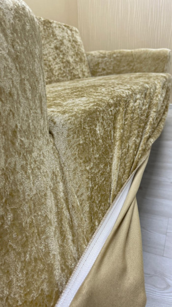 Shiny Velvet Armless Sofa Cover - Sparkly Geometric Pattern Protector Gold Color 3+2 (2 Piece Set)