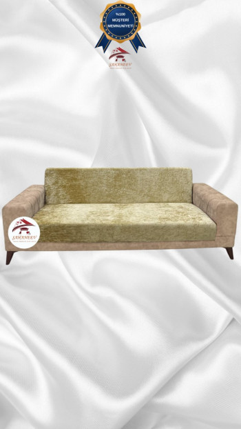 Shiny Velvet Armless Sofa Cover - Sparkly Geometric Pattern Protector Gold Color 3-Seater Set (1 Piece)