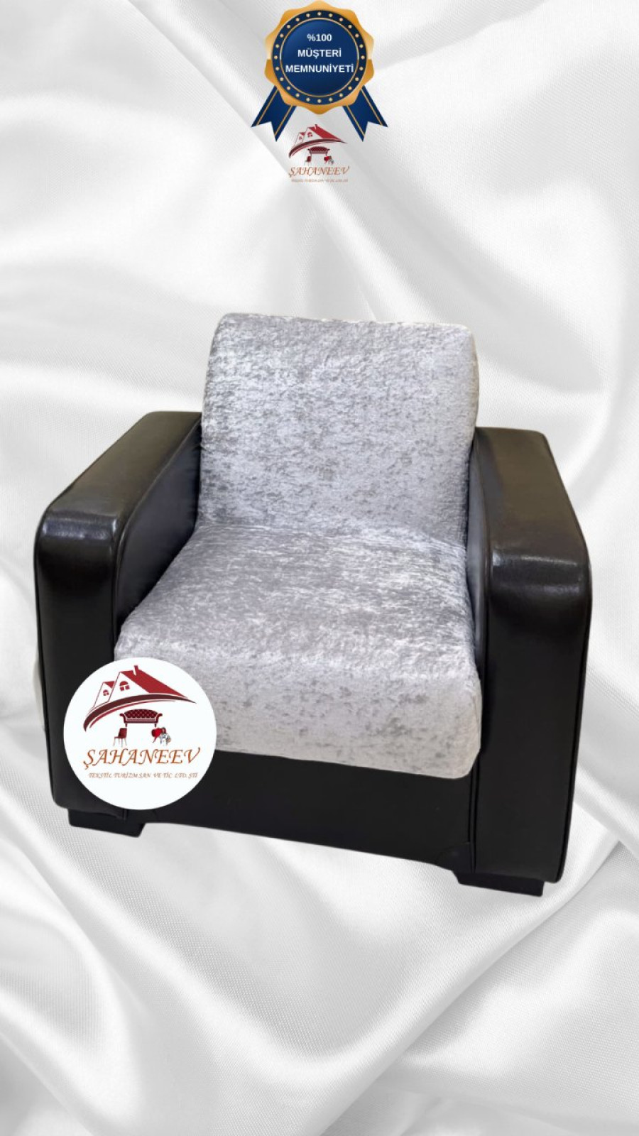 Parlak Kadife Kolsuz Koltuk Örtüsü - Işıltılı Geometrik Desenli Koruyucu Gümüş Gri Renk Tekli (1 Parça) Özel Ölçü