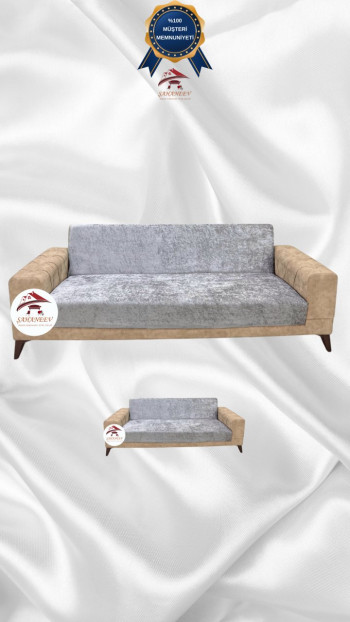 Shiny Velvet Armless Sofa Cover - Sparkly Geometric Pattern Protector Silver Gray Color 3+2 (2 Piece Set)