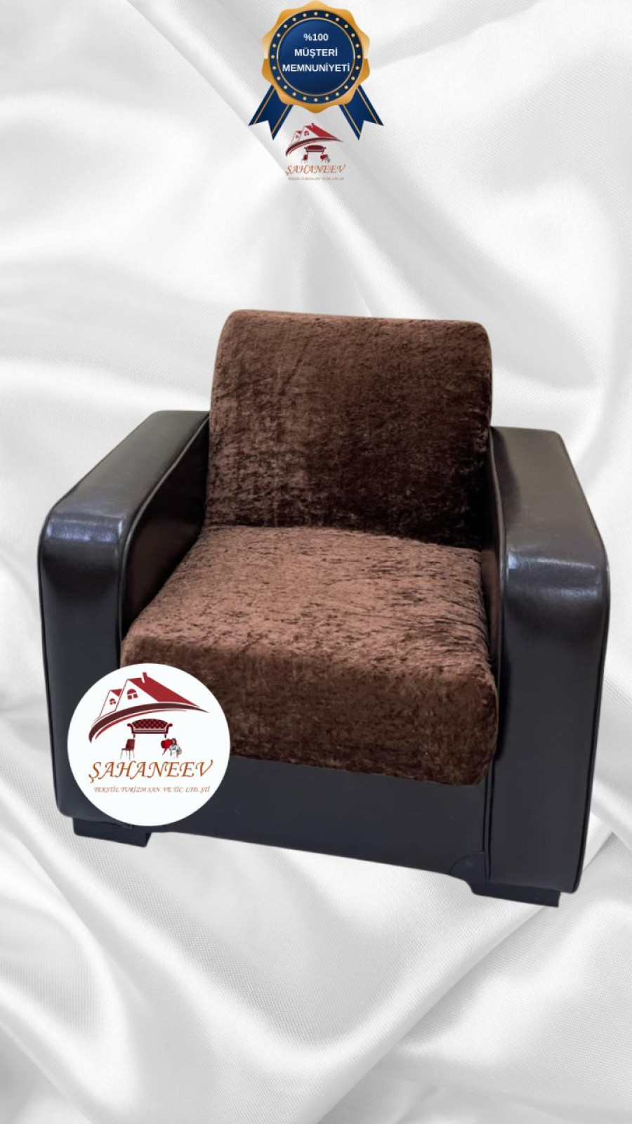 Parlak Kadife Kolsuz Koltuk Örtüsü - Işıltılı Geometrik Desenli Koruyucu Kahverengi Renk Tekli (1 Parça) Özel Ölçü