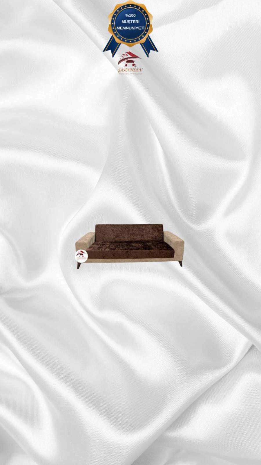 Parlak Kadife Kolsuz Koltuk Örtüsü - Işıltılı Geometrik Desenli Koruyucu Kahverengi Renk 2'li Set (1 Parça)