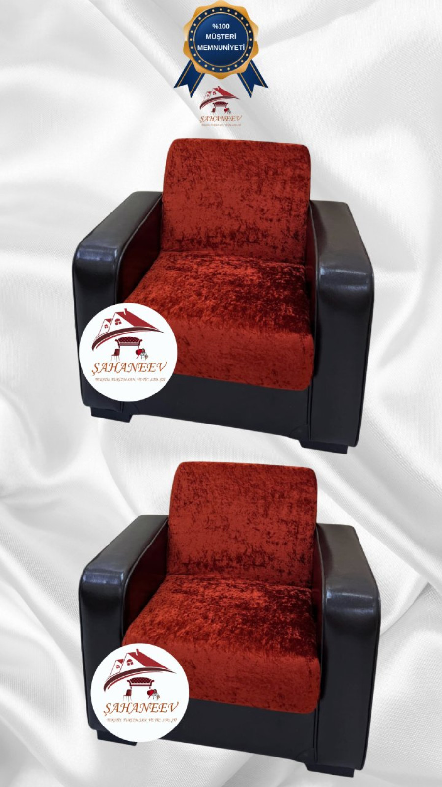 Parlak Kadife Kolsuz Koltuk Örtüsü - Işıltılı Geometrik Desenli Koruyucu Kiremit Renk 1+1 (2 Parça Set)