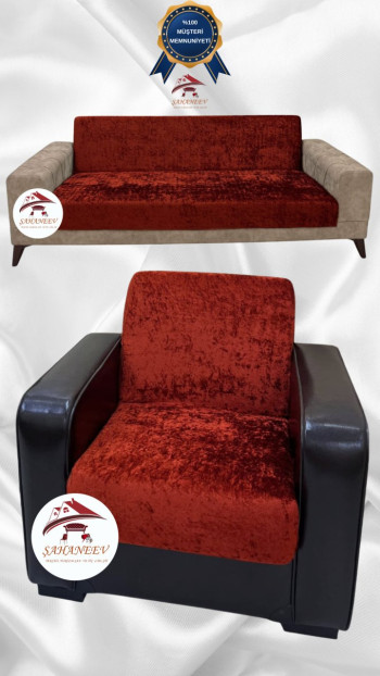 Parlak Kadife Kolsuz Koltuk Örtüsü - Işıltılı Geometrik Desenli Koruyucu Kiremit Renk 3+1 (2 Parça Set)