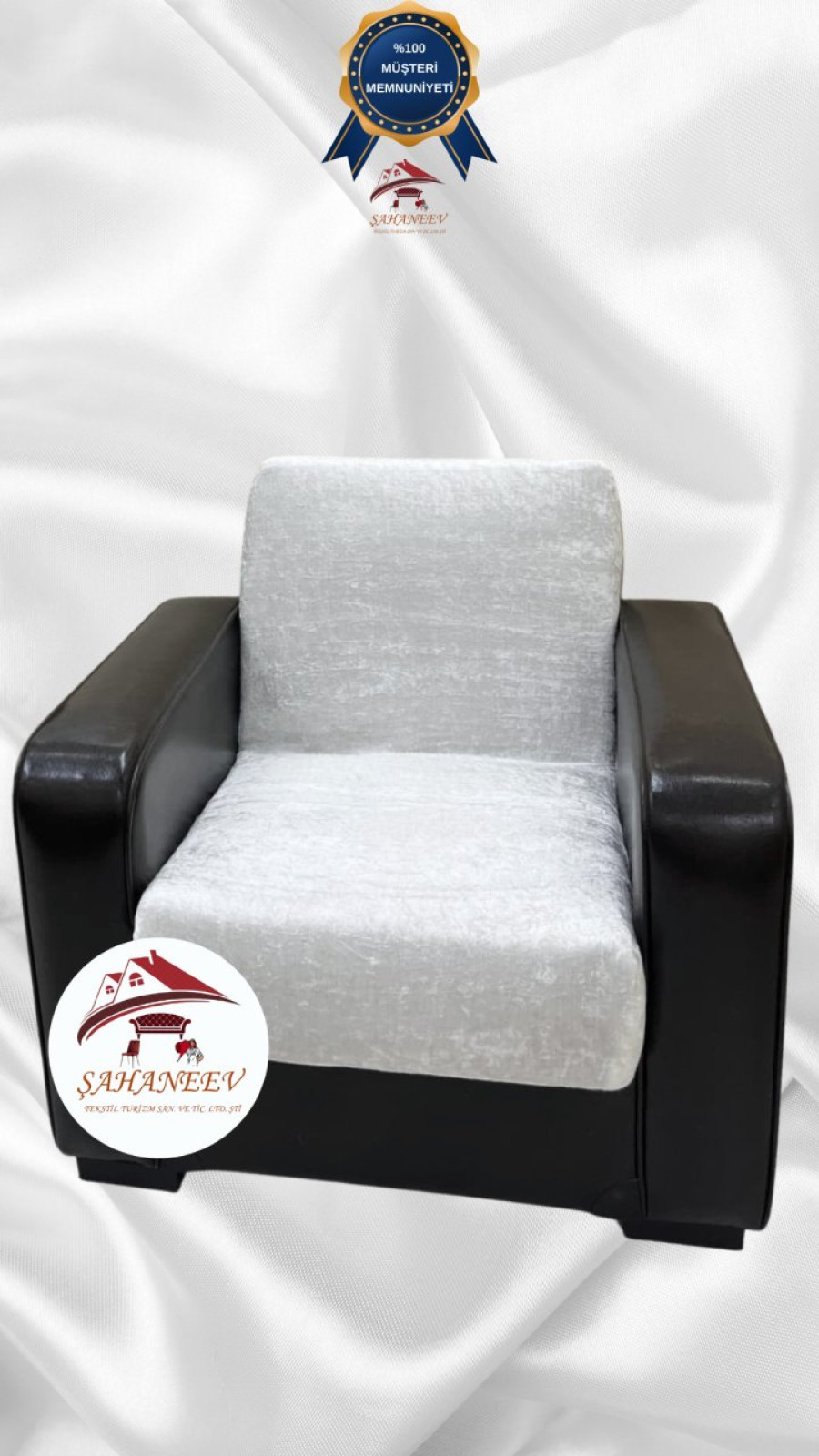 Parlak Kadife Kolsuz Koltuk Örtüsü - Işıltılı Geometrik Desenli Koruyucu Krem Renk Tekli (1 Parça) Özel Ölçü