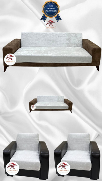 Parlak Kadife Kolsuz Koltuk Örtüsü - Işıltılı Geometrik Desenli Koruyucu Krem Renk 3+2+1+1 (4 Parça Set)