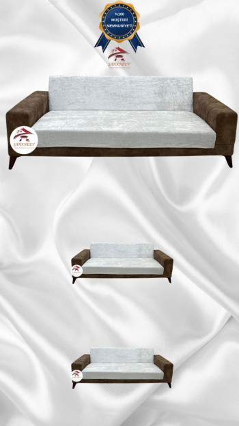 Parlak Kadife Kolsuz Koltuk Örtüsü - Işıltılı Geometrik Desenli Koruyucu Krem Renk 3+2+2 (3 Parça Set)