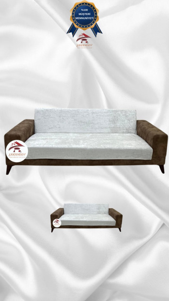 Parlak Kadife Kolsuz Koltuk Örtüsü - Işıltılı Geometrik Desenli Koruyucu Krem Renk 3+2 (2 Parça Set)