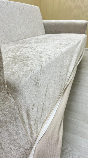 Parlak Kadife Kolsuz Koltuk Örtüsü - Işıltılı Geometrik Desenli Koruyucu Krem Renk 3'lü Set (1 Parça)