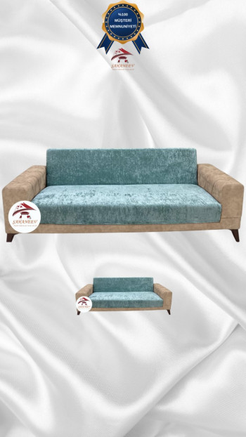 Parlak Kadife Kolsuz Koltuk Örtüsü - Işıltılı Geometrik Desenli Koruyucu Mint Renk 3+2 (2 Parça Set)