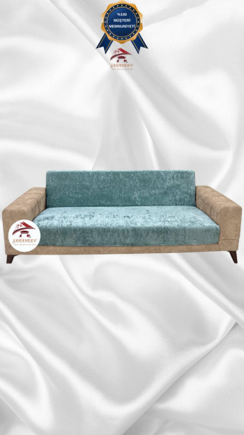 Parlak Kadife Kolsuz Koltuk Örtüsü - Işıltılı Geometrik Desenli Koruyucu Mint Renk 3'lü Set (1 Parça)