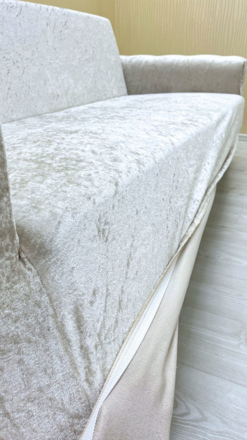 Shiny Velvet Armless Sofa Cover - Sparkly Geometric Pattern Protector Natural Color 3+1 (2 Piece Set)