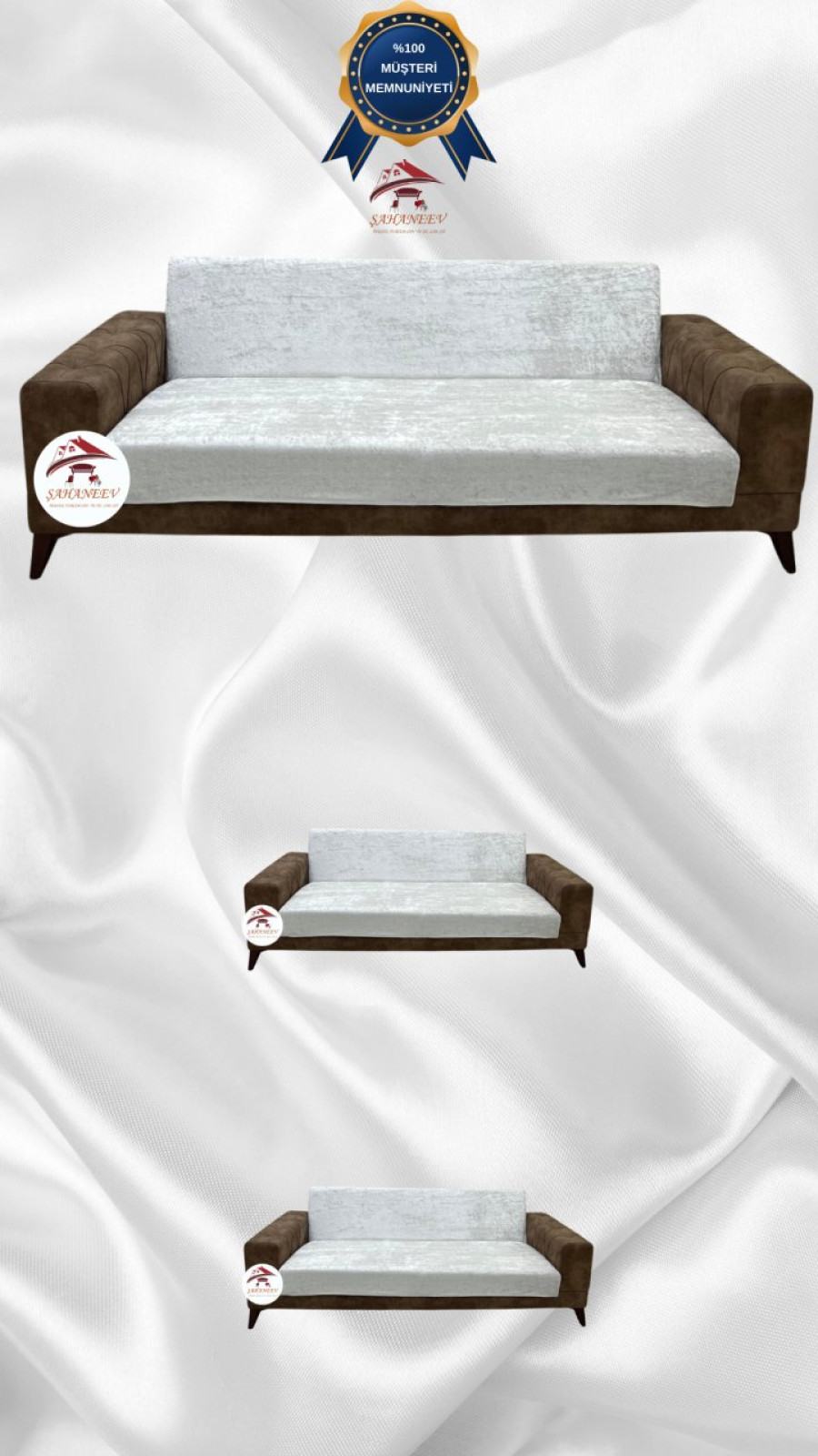 Parlak Kadife Kolsuz Koltuk Örtüsü - Işıltılı Geometrik Desenli Koruyucu Natural Renk 3+2+2 (3 Parça Set) Özel Ölçü