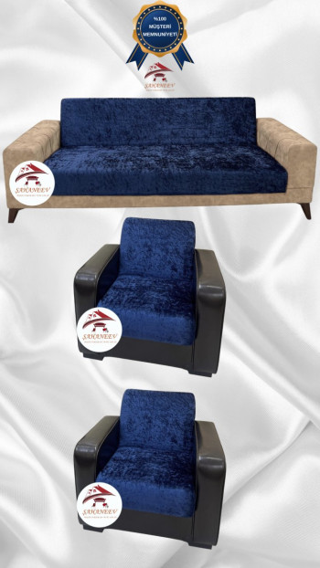 Shiny Velvet Armless Sofa Cover - Sparkly Geometric Pattern Protector Parliament Color 3+1+1 (3 Piece Set)