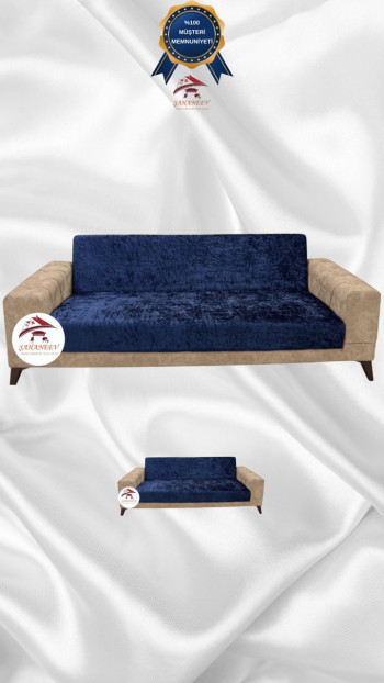 Shiny Velvet Armless Sofa Cover - Sparkly Geometric Pattern Protector Parliament Color 3+2 (2 Piece Set)