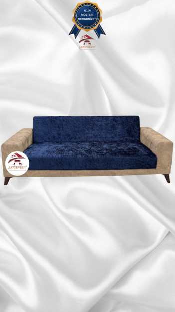 Shiny Velvet Armless Sofa Cover - Sparkly Geometric Pattern Protector Parliament Color 3-Seater Set (1 Piece)