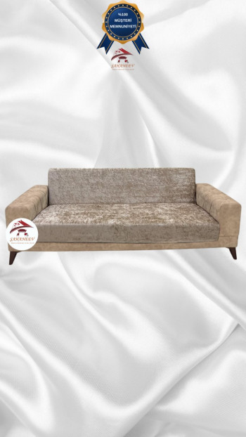 Parlak Kadife Kolsuz Koltuk Örtüsü - Işıltılı Geometrik Desenli Koruyucu Vizon Renk 3'lü Set (1 Parça)