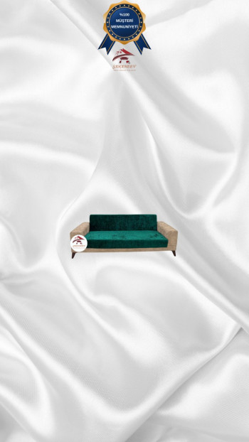 Parlak Kadife Kolsuz Koltuk Örtüsü - Işıltılı Geometrik Desenli Koruyucu Zümrüt Yeşili Renk 2'li Set (1 Parça)