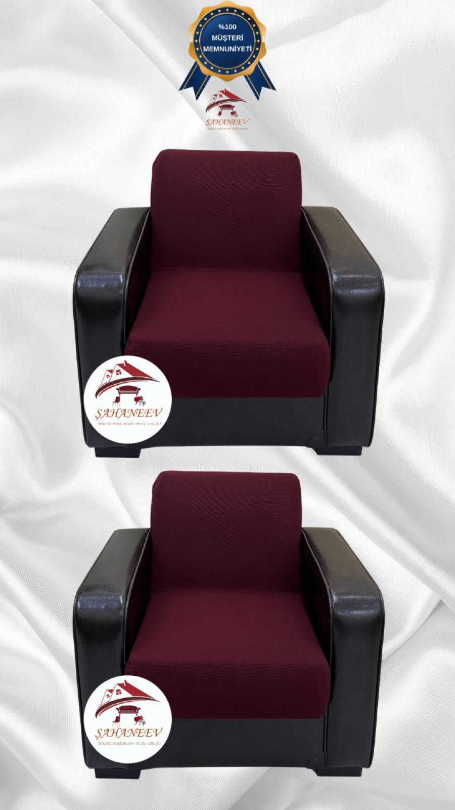 Micro Fabric Elastic Armless Sofa Cover - Non-Slip Elastic Sofa Protector Maroon Color 1+1 (2 Piece Set) Custom Size