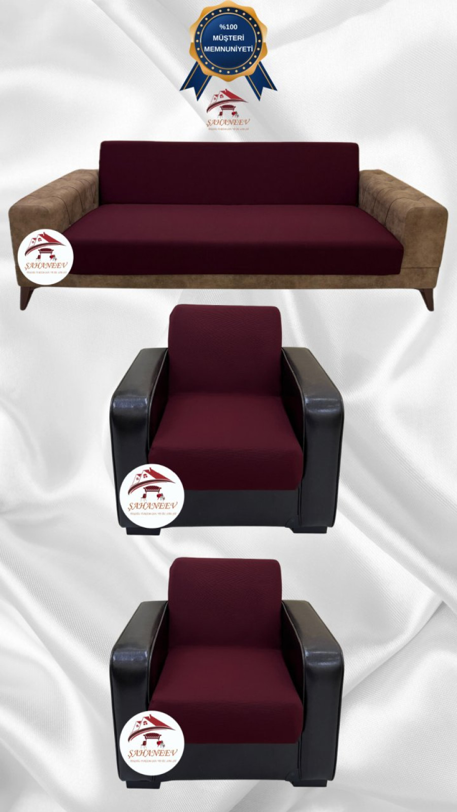 Micro Fabric Elastic Armless Sofa Cover - Non-Slip Elastic Sofa Protector Maroon Color 3+1+1 (3 Piece Set) Custom Size