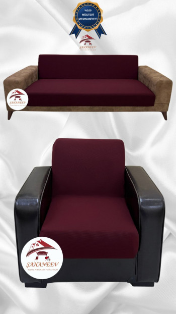 Micro Fabric Elastic Armless Sofa Cover - Non-Slip Elastic Sofa Protector Maroon Color 3+1 (2 Piece Set)