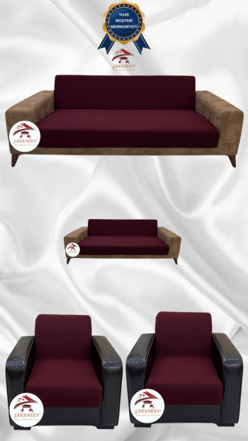 Micro Fabric Elastic Armless Sofa Cover - Non-Slip Elastic Sofa Protector Maroon Color 3+2+1+1 (4 Piece Set)