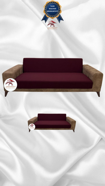 Micro Fabric Elastic Armless Sofa Cover - Non-Slip Elastic Sofa Protector Maroon Color 3+2 (2 Piece Set)