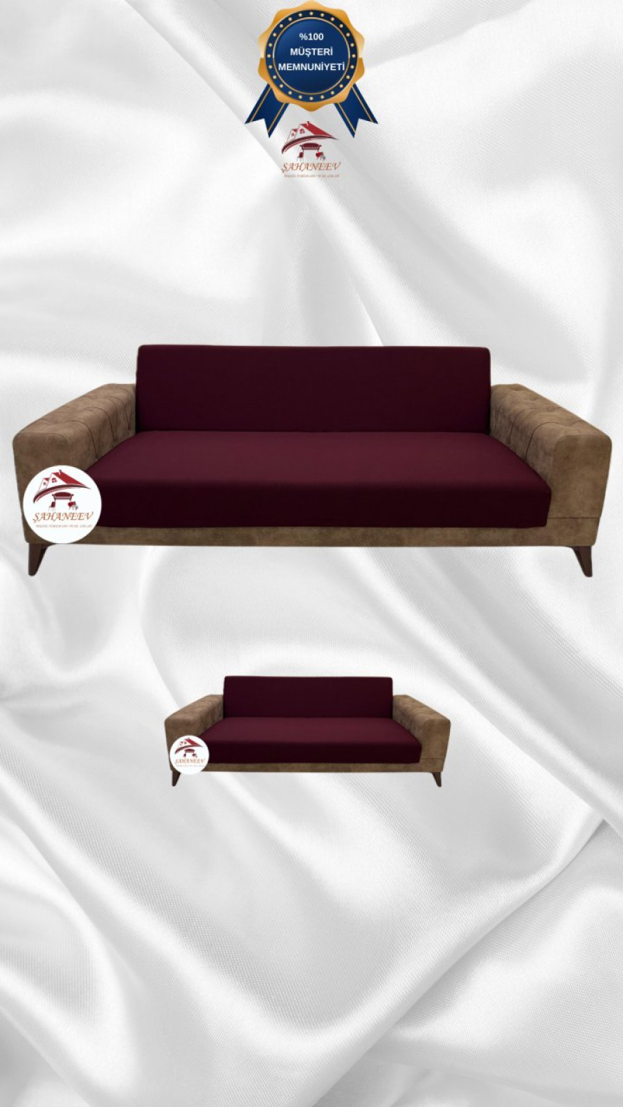 Micro Fabric Elastic Armless Sofa Cover - Non-Slip Elastic Sofa Protector Maroon Color 3+2 (2 Piece Set) Custom Size