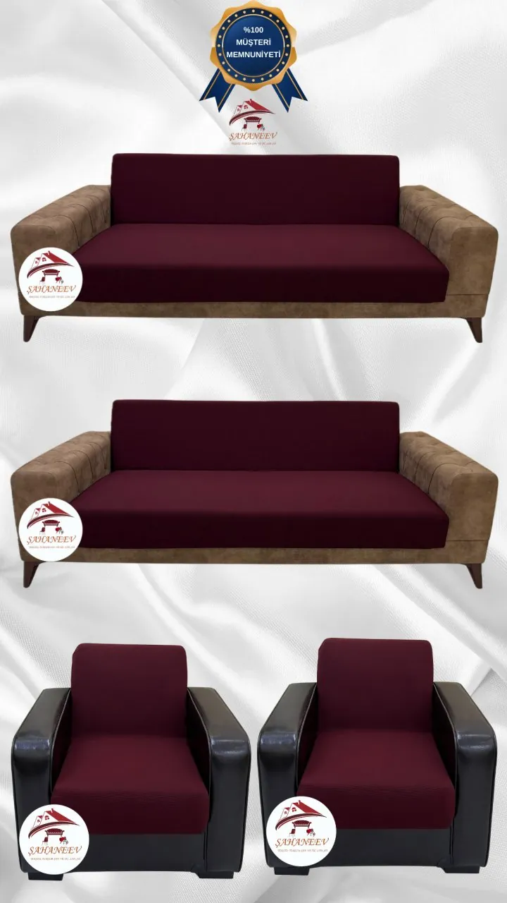 Micro Fabric Elastic Armless Sofa Cover - Non-Slip Elastic Sofa Protector Maroon Color 3+3+1+1 (4 Piece Set)