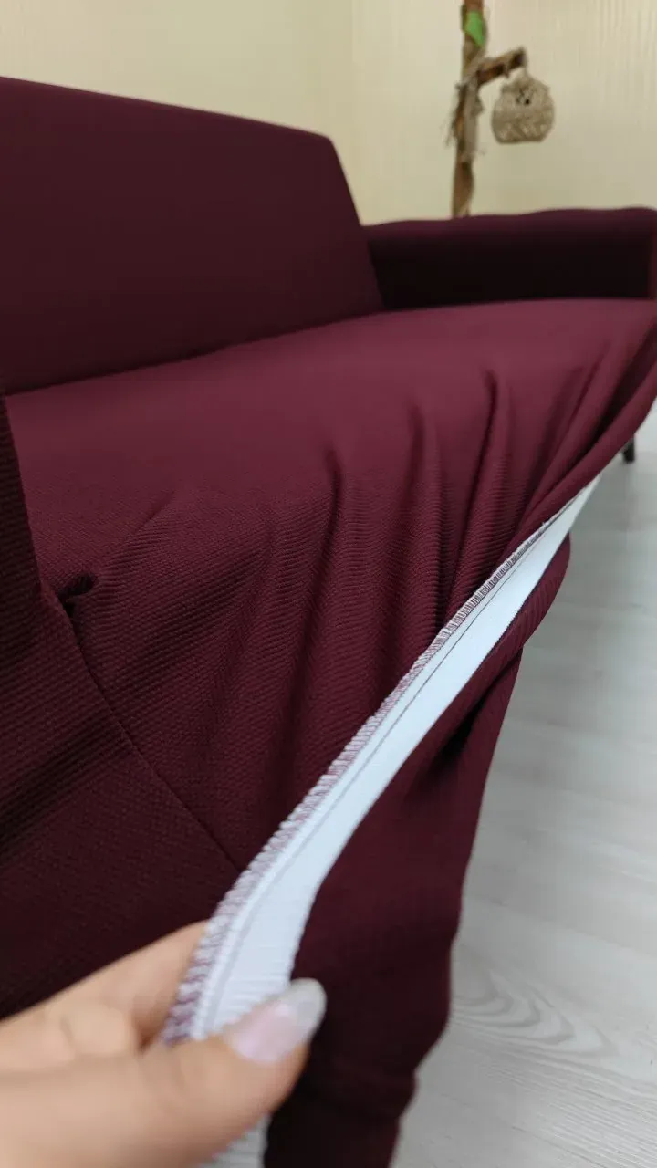 Micro Fabric Elastic Armless Sofa Cover - Non-Slip Elastic Sofa Protector Maroon Color 3+3+1+1 (4 Piece Set)