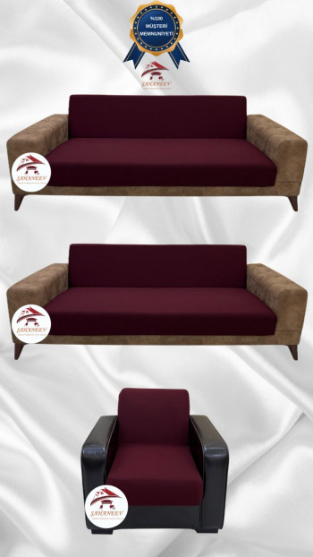 Micro Fabric Elastic Armless Sofa Cover - Non-Slip Elastic Sofa Protector Maroon Color 3+3+1 (3 Piece Set)