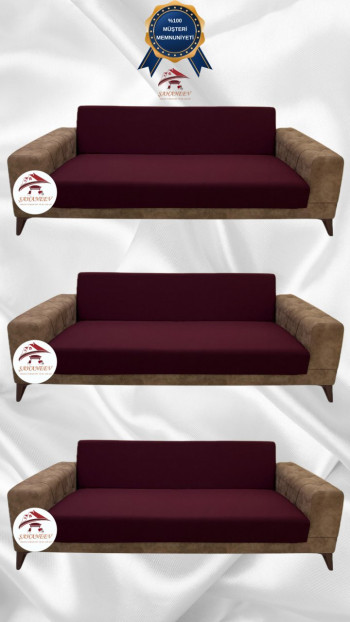 Micro Fabric Elastic Armless Sofa Cover - Non-Slip Elastic Sofa Protector Maroon Color 3+3+3 (3 Piece Set) Custom Size