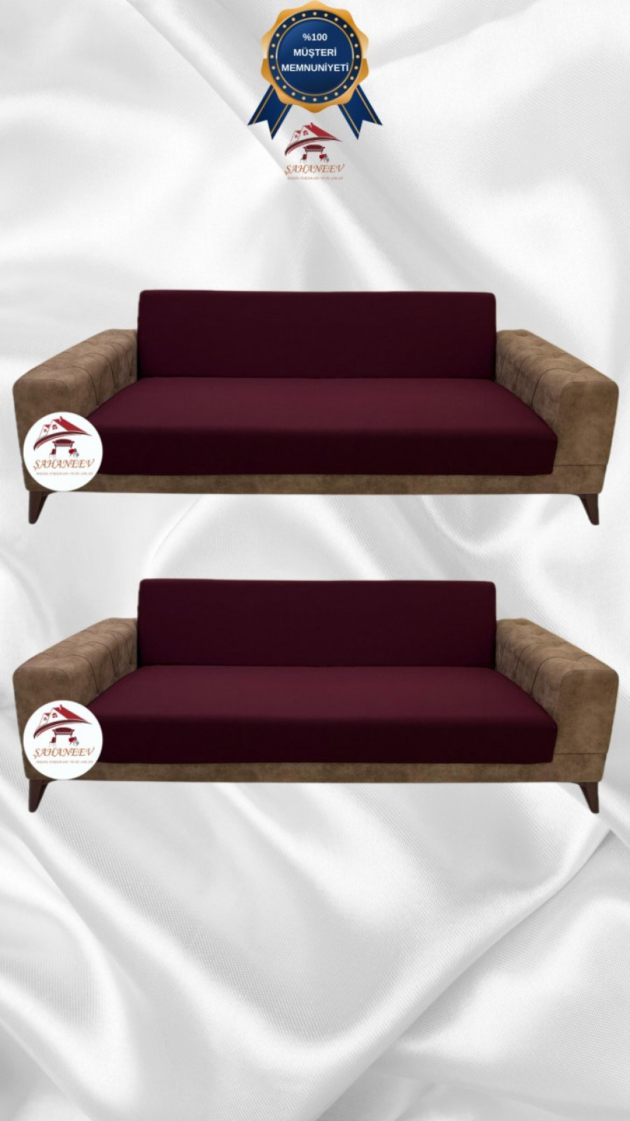 Mikro Kumaş Lastikli Kolsuz Koltuk Örtüsü - Kaymaz Elastik Koltuk Koruyucu Bordo Renk 3+3 (2 Parça Set)