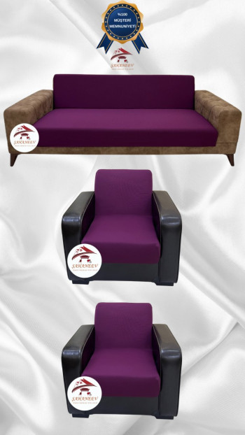 Micro Fabric Elastic Armless Sofa Cover - Non-Slip Elastic Sofa Protector Fuchsia Color 3+1+1 (3 Piece Set)