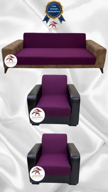 Micro Fabric Elastic Armless Sofa Cover - Non-Slip Elastic Sofa Protector Fuchsia Color 3+1+1 (3 Piece Set)