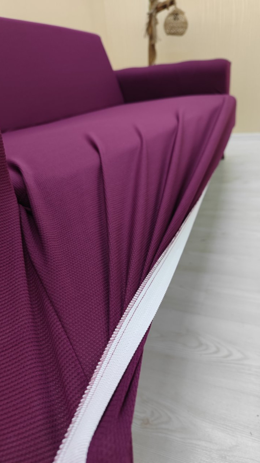 Mikro Kumaş Lastikli Kolsuz Koltuk Örtüsü - Kaymaz Elastik Koltuk Koruyucu Fuşya Renk 3+2+1+1 (4 Parça Set)