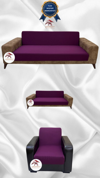 Micro Fabric Elastic Armless Sofa Cover - Non-Slip Elastic Sofa Protector Fuchsia Color 3+2+1 (3 Piece Set)