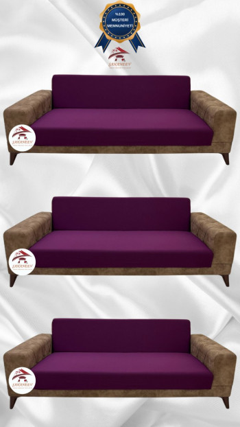 Micro Fabric Elastic Armless Sofa Cover - Non-Slip Elastic Sofa Protector Fuchsia Color 3+3+3 (3 Piece Set)