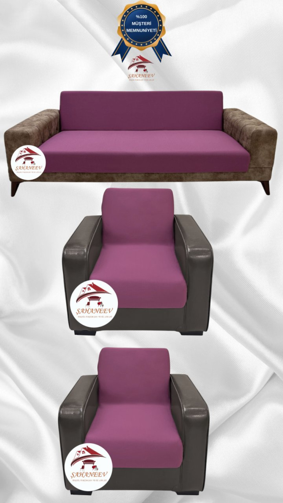 Micro Fabric Elastic Armless Sofa Cover - Non-Slip Elastic Sofa Protector Rose Color 3+1+1 (3 Piece Set)